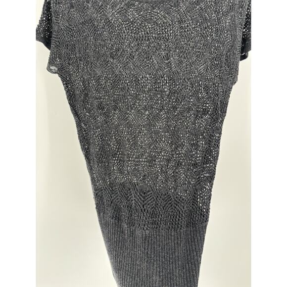Cache Sweater Top Womens Medium Gray Crochet Knit Short Sleeves Metallic Scoop - Picture 7 of 14